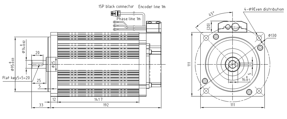 800W DC Servo Motor Size