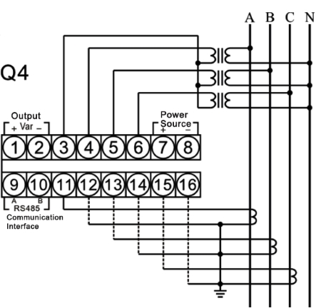 Reactive power transducer 4 wire wiring