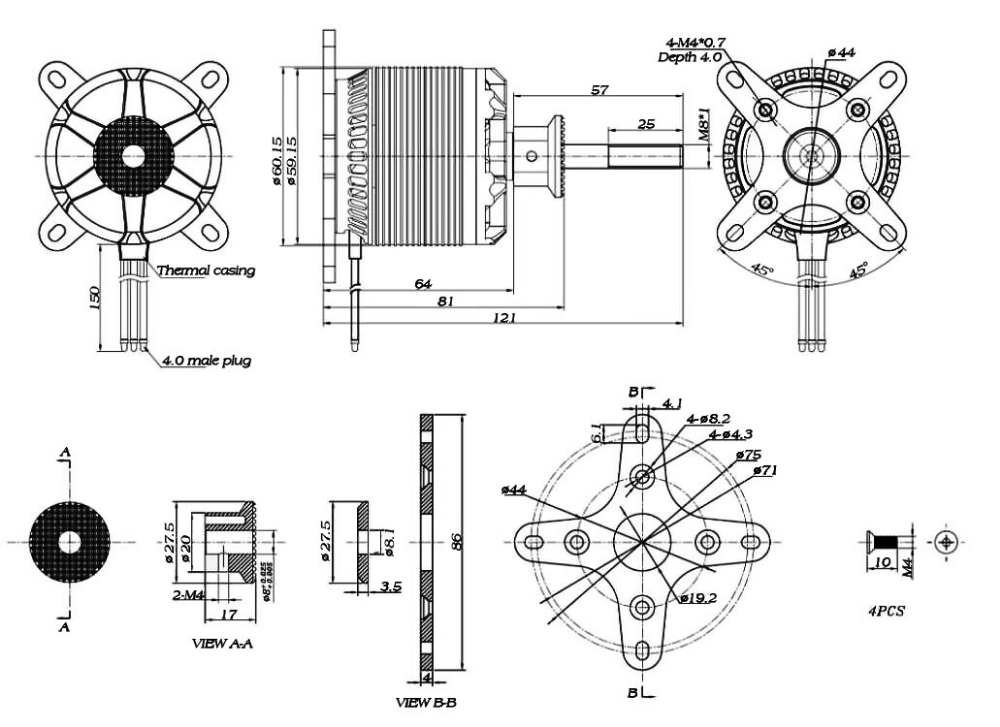200KV brushless motor dimension