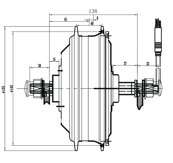 Dimension of CCHN 500w gear hub motor