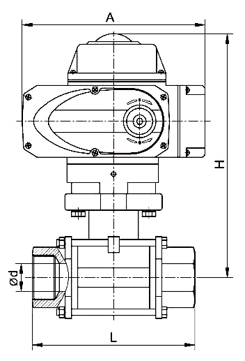 2 way stainless steel threaded electric ball valve dimension