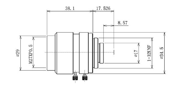 8mm f/1.4 industrial camera fixed focus lens dimension