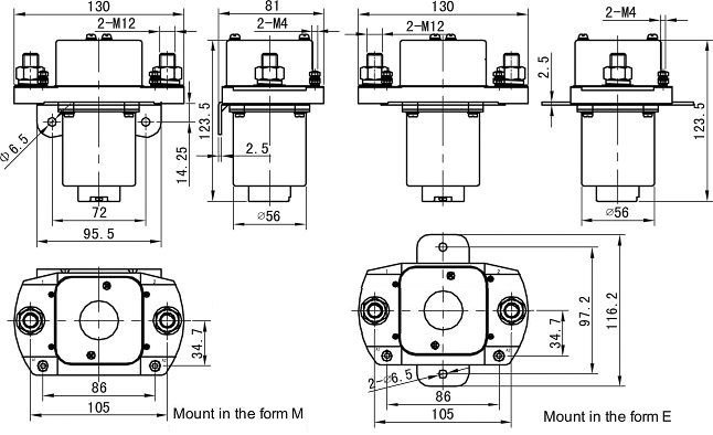 800A DC contactor installation dimension drawing