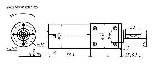 Dimensions of Brushed DC Motor with Gearbox 2800rpm 12V/24V 32mm