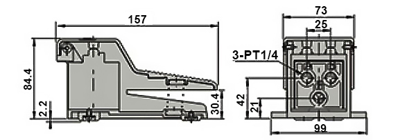 Pneumatic foot pedal dimension