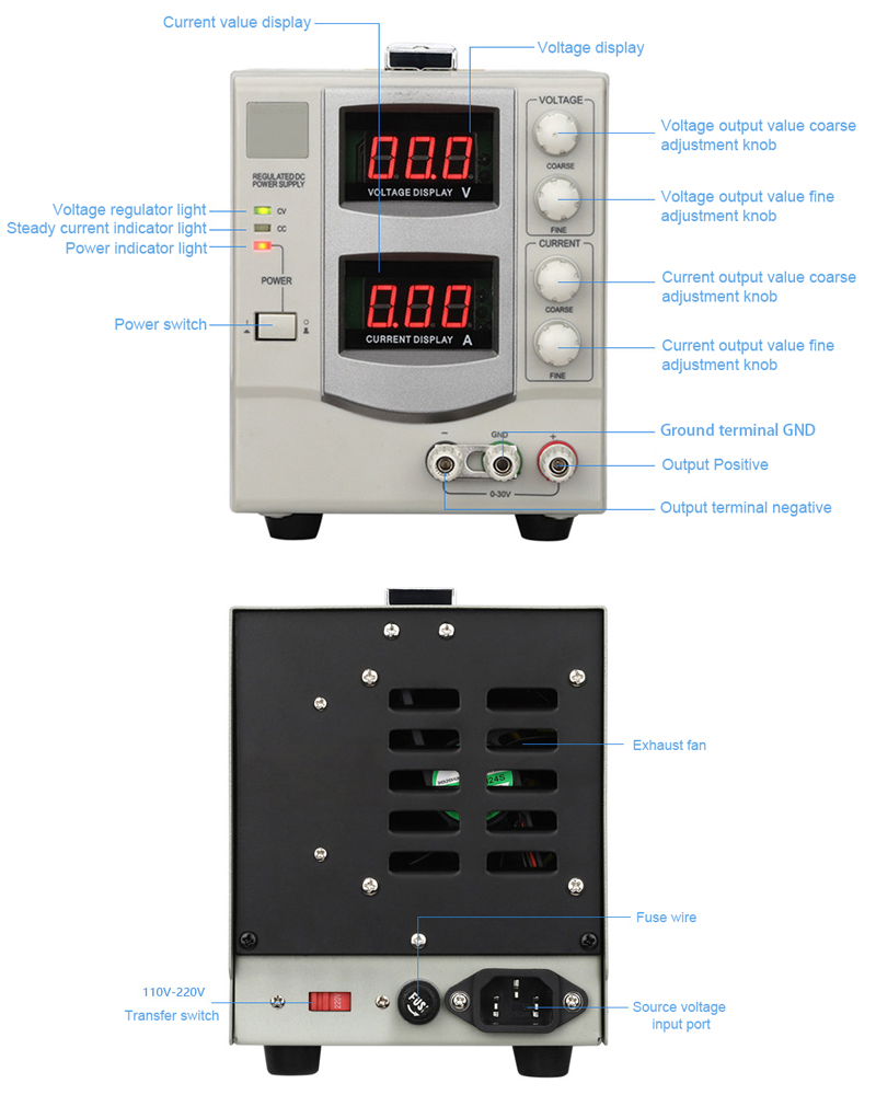 5A 60V variable linear DC power supply detail