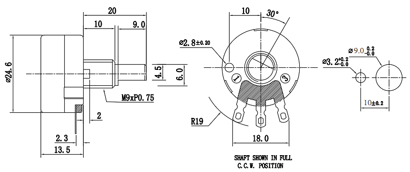 Multi gang potentiometer dimension