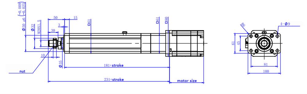 Dimension of in line type linear servo motor