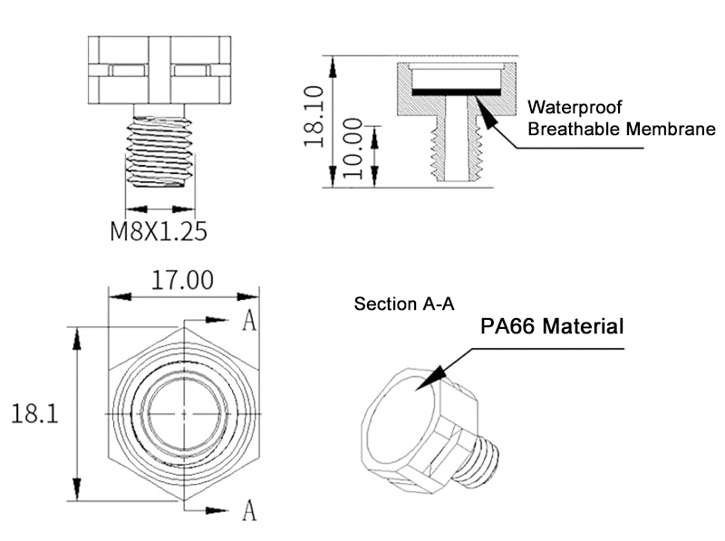 Plastic breather vent plug dimension