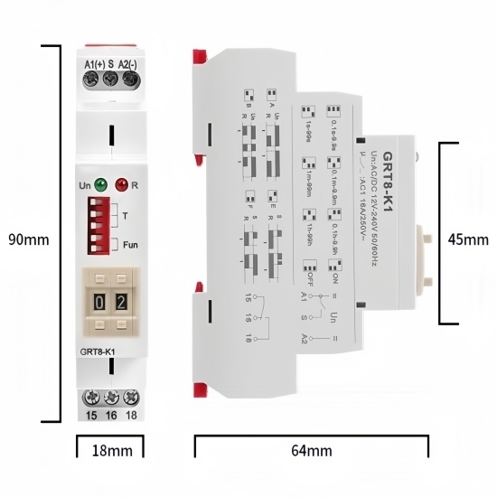 Digital Setting Timer Relay, SPDT, AC/DC 12-240V