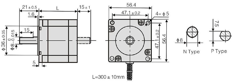 Dimensions of Nema 23 3 Phase Hybrid Stepper Motor