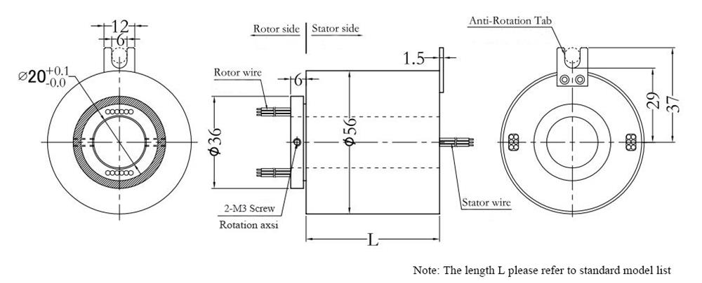CCHN-THSR-H2056 Through Hole Slip Ring Dimension Drawing