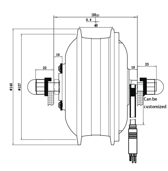 Dimension of CCHN 250W gear hub motor