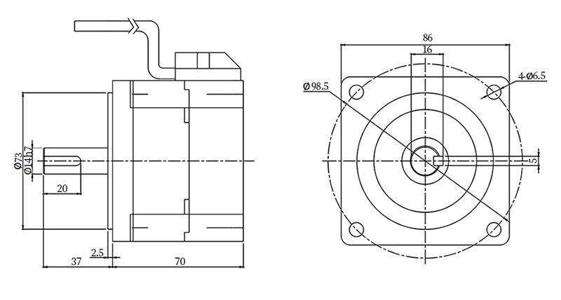 200W brushless dc motor dimension