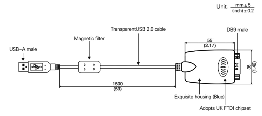 Dimension of Usb to RS485 Converter
