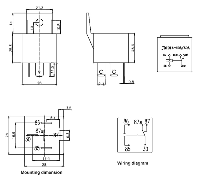 30A/40A car starter relay dimension