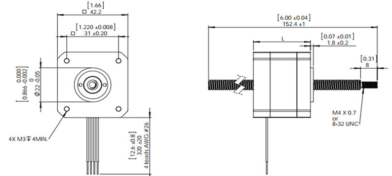 non captive shaft nema 17 stepper motor linear actuator dimension