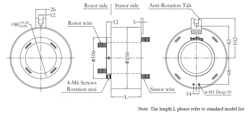CCHN-THSR-H80158 Through Bore Slip Ring Dimension Drawing