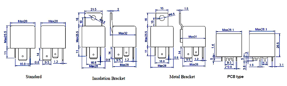 80A car starter relay dimension