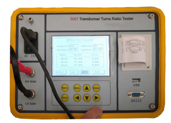Transformer turns ratio tester feature