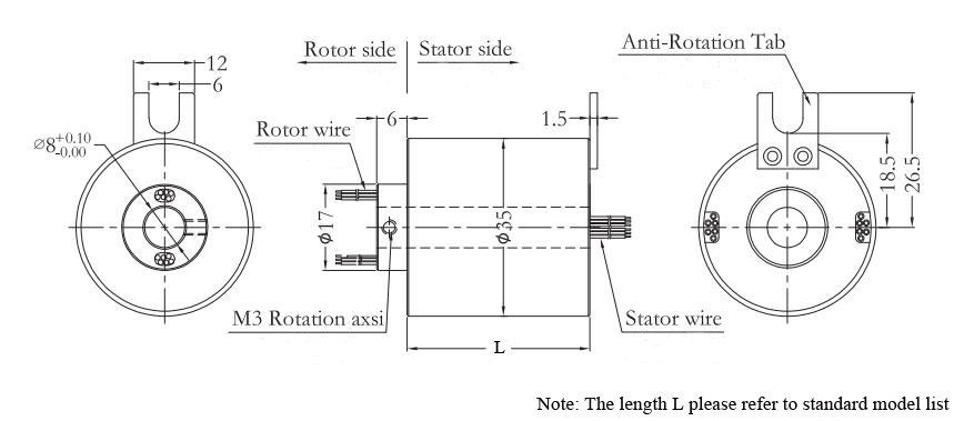 CCHN-THSR-H0835 Through Hole Slip Ring Dimension Drawing