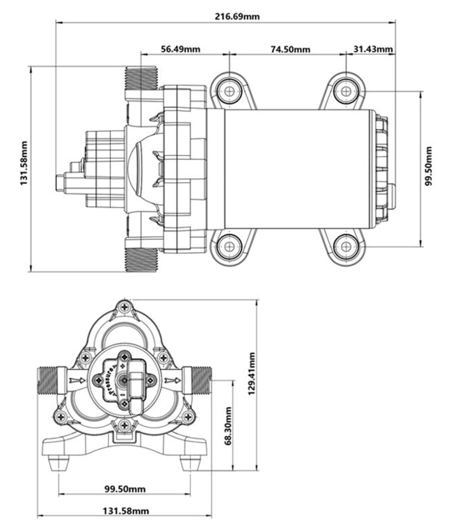 12V DC diaphragm water pump dimension