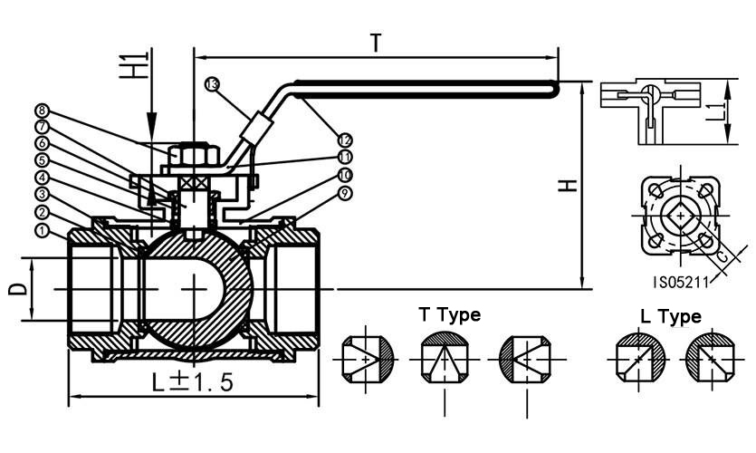 3 way ball valve dimension