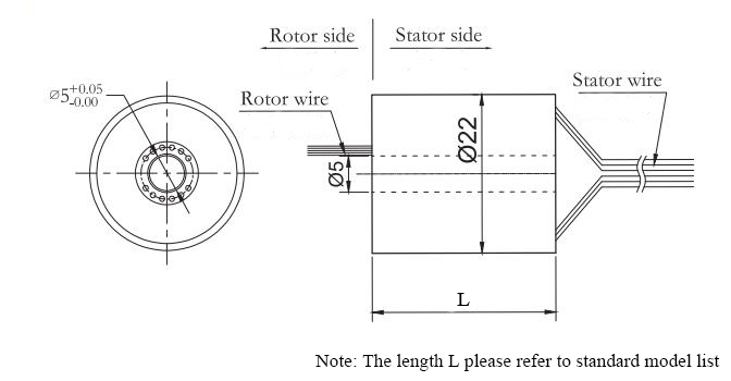 CCHN-THSR-H0522 (6 Circuits) Through Hole Slip Ring Dimension Drawing