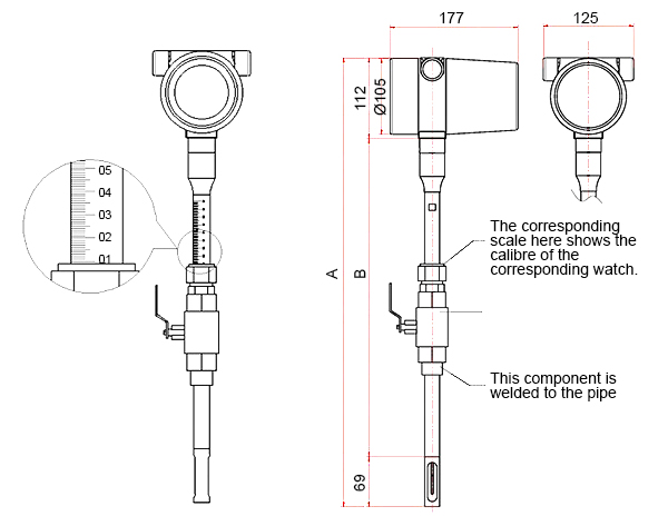 Thermal gas mass flow meter size