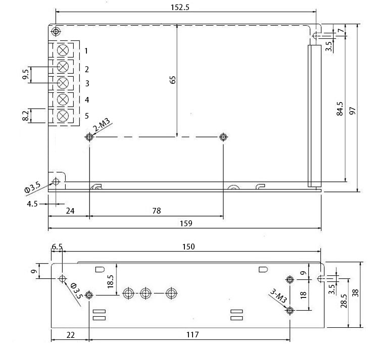 50W switch mode power supply dimension