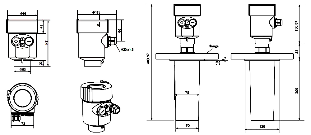 Dimensions of radar level sensor