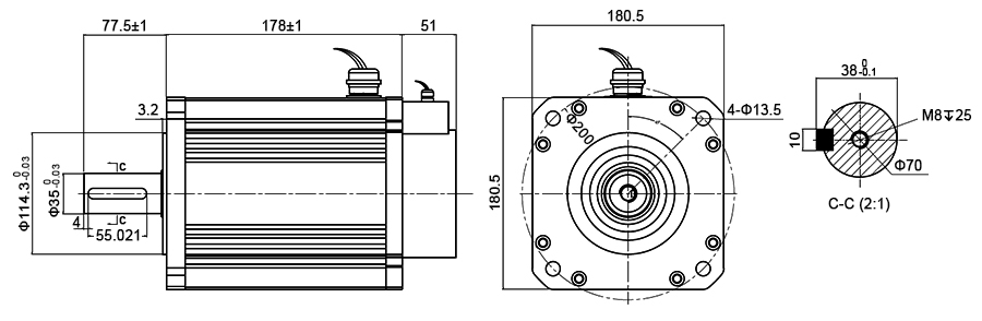 5kW brushless dc motor dimension