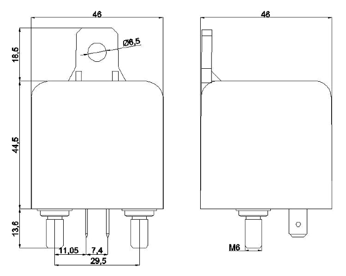 120A car starter relay dimension