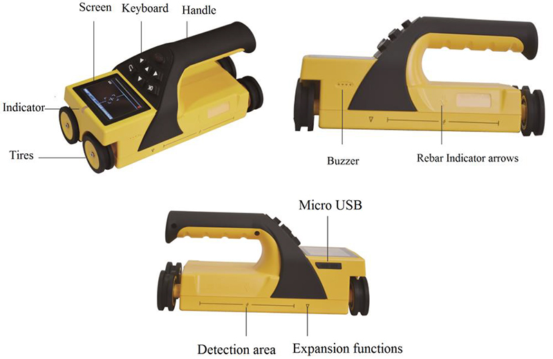 Detail of integrated concrete rebar scanner