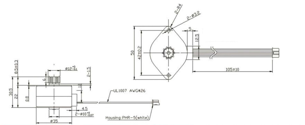Dimensions of Nema 14 Micro Geared Stepper Motor, 12V, 4 Phase