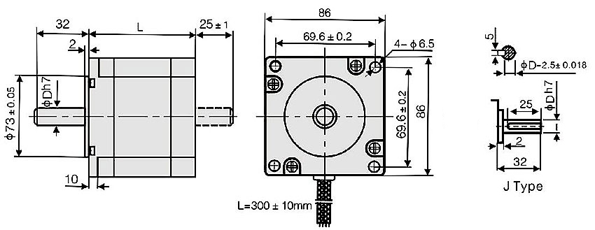 Dimension of Nema 34 2 Phase Stepper Motor