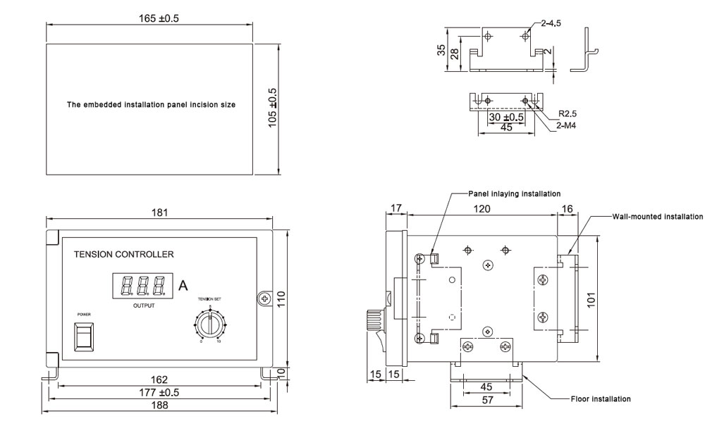Digital tension controller installation dimension