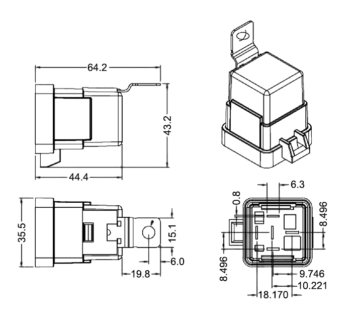 40A waterproof car starter relay dimension